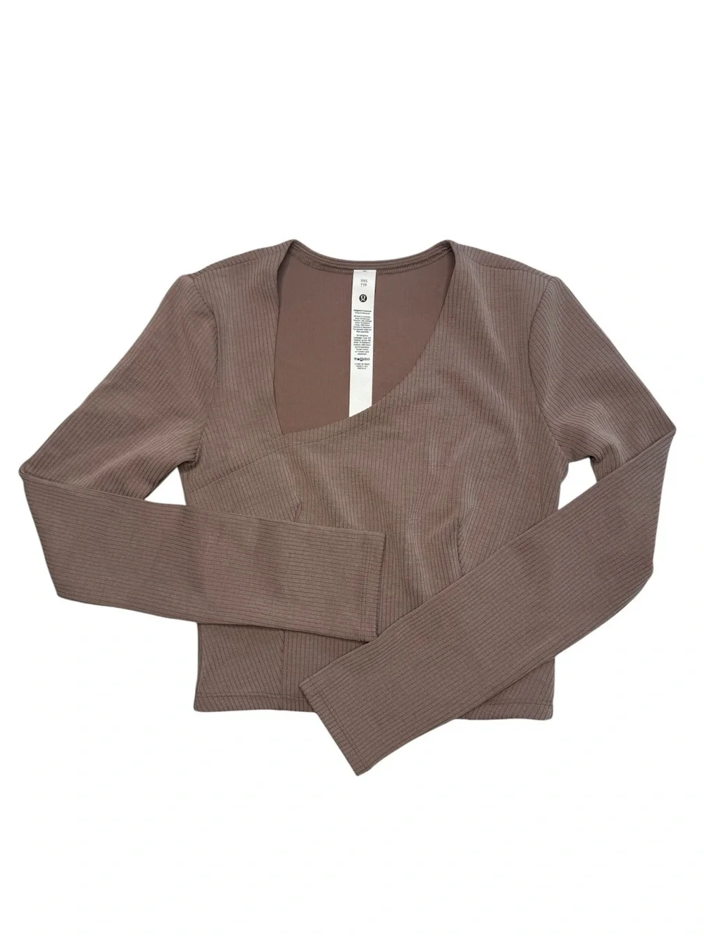 Lululemon Ribbed Softstreme Asymmetrical Long-Sleeve Shirt Taupetastic Size XXS